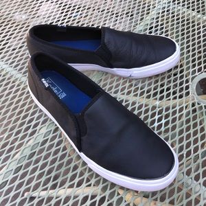 Keds Double Decker black leather slip on sneaker